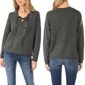 Rails Amelia Lace-Up Sweater M Charcoal Gray Cashmere Wool